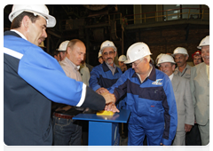 Prime Minister Vladimir Putin visiting the Chelyabinsk Metallurgical Plant where he takes part in an inauguration ceremony for a new continuous casting machine
