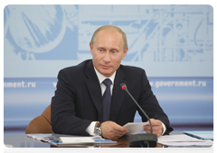 Prime Minister Vladimir Putin in Chelyabinsk during a meeting on the development of the steel industry