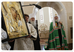Prime Minister Vladimir Putin visiting the Holy Saviour’s Image Church complex in Usovo settlement near Moscow