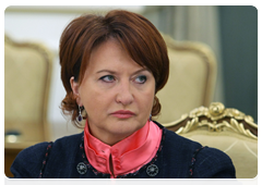Minister of Agriculture Yelena Skrynnik at a meeting of the Government Presidium