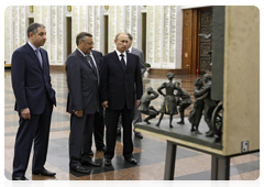 Prime Minister Vladimir Putin examining proposed designs for the We Fought Fascism Together memorial, to be located on Poklonnaya Hill in Moscow. The new memorial will replace the Glory Memorial in Kutaisi, which was destroyed by the Georgian government last year