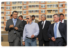 Prime Minister Vladimir Putin inspecting the construction of housing in the Podolsk District of the Moscow Region