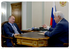Prime Minister Vladimir Putin at a meeting with Oleg Tabakov, artistic director and manager of the Chekhov Moscow Art Theatre