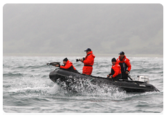Prime Minister Vladimir Putin visiting Olga Bay at the Kamchatka Peninsula to take part in a whale research