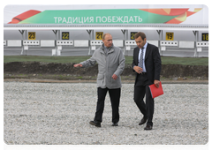 Prime Minister Vladimir Putin touring a biathlon centre in Petropavlovsk-Kamchatsky