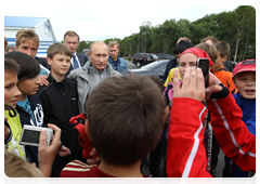 Prime Minister Vladimir Putin touring a biathlon centre in Petropavlovsk-Kamchatsky