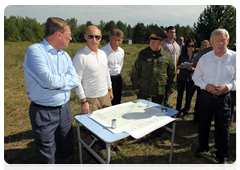 Prime Minister Vladimir Putin visiting the construction site of the Vostochny national cosmodrome