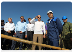 Prime Minister Vladimir Putin visiting the construction site of the Vostochny national cosmodrome