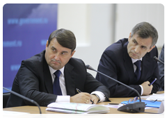 Transport Minister of the Russian Federation Igor Levitin and Minister of the Interior of the Russian Federation Rashid Nurgaliyev at a meeting to discuss road construction