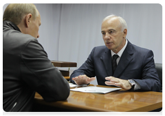 President of the Republic of Adygea Aslan Tkhakushinov at a meeting with Prime Minister Vladimir Putin