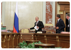 Prime Minister Vladimir Putin chairing a meeting of the Government of the Russian Federation