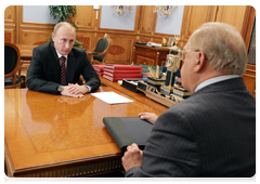 Prime Minister Vladimir Putin meeting with the rector of Moscow State University, Viktor Sadovnichy
