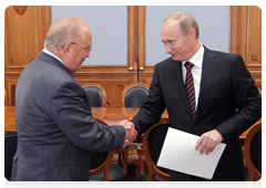 Prime Minister Vladimir Putin meeting with the rector of Moscow State University, Viktor Sadovnichy
