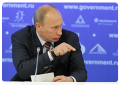 Prime Minister Vladimir Putin at the round table discussion on issues of the timber industry