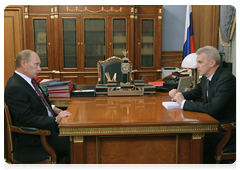 Prime Minister Vladimir Putin holding a working meeting with Education and Science Minister Andrei Fursenko