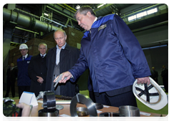 Prime Minister Vladimir Putin taking part in the launching of a new electric steel-making facility at Izhstal plant