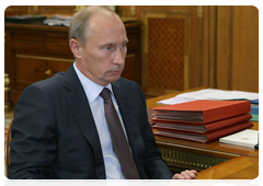 Prime Minister Vladimir Putin meeting with Head of the Federal Migration Service Konstantin Romodanovsky
