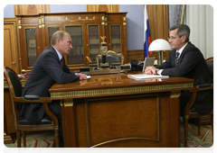 Prime Minister Vladimir Putin during a working meeting with Astrakhan Region Governor Alexander Zhilkin