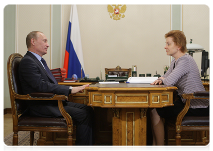 Prime Minister Vladimir Putin meeting with Khanty-Mansi Governor Natalya Komarova