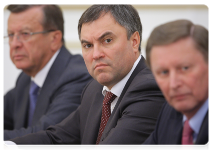 First Deputy Prime Minister Viktor Zubkov, Deputy Prime Minister and Chief of the Government Executive Office Vyacheslav Volodin and Deputy Prime Minister Sergei Ivanov