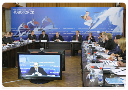 Prime Minister Vladimir Putin chairing a meeting on Russia’s sport and fitness strategy through 2020 in Novogorsk, outside Moscow