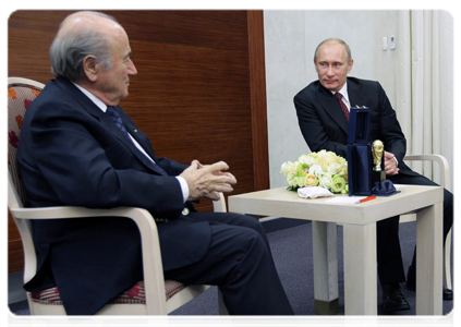 Prime Minister Vladimir Putin at a meeting with FIFA president Joseph Blatter
