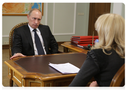 Prime Minister Vladimir Putin meeting with Minister of Healthcare and Social Development Tatyana Golikova