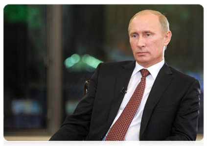 Prime Minister Vladimir Putin during an interview to Xinhua news agency and CCTV’s Channel 1