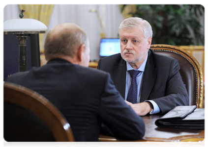 A Just Russia leader Sergei Mironov at a meeting with Prime Minister Vladimir Putin