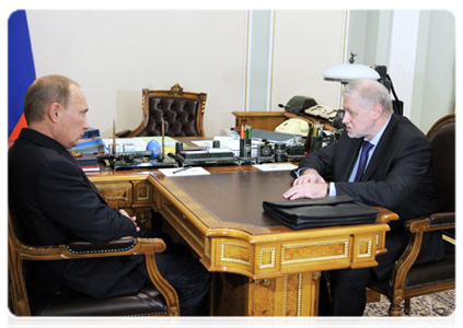 Prime Minister Vladimir Putin meeting with A Just Russia leader Sergei Mironov