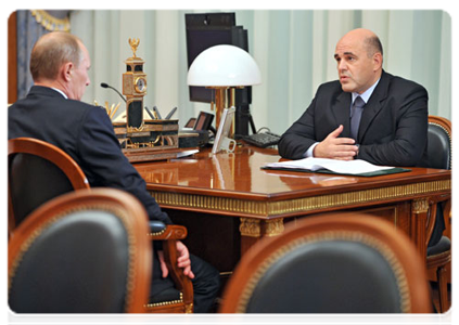 Руководитель Федеральной налоговой службы М.В.Мишустин на встрече с Председателем Правительства Российской Федерации В.В.Путиным