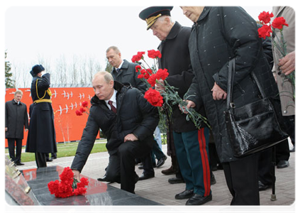 Prime Minister Vladimir Putin attending unveiling ceremony of Khatsun war memorial