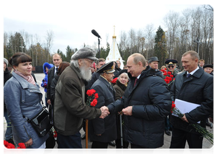 Prime Minister Vladimir Putin attending unveiling ceremony of Khatsun war memorial