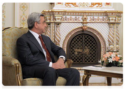 Armenian President Serzh Sargsyan at a meeting with Prime Minister Vladimir Putin