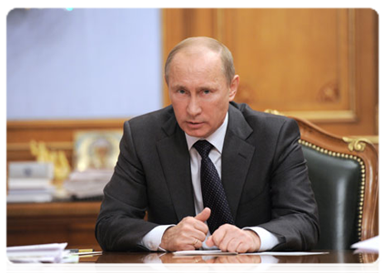 Prime Minister Vladimir Putin at a meeting on the construction of perinatal centres