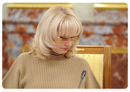 Minister of Healthcare and Social Development Tatyana Golikova at a Government meeting