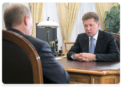 Gazprom CEO Alexei Miller at a meeting with Prime Minister Vladimir Putin