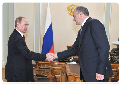 Prime Minister Vladimir Putin meeting with the Head of the Republic of Dagestan, Magomedsalam Magomedov
