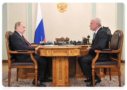 Prime Minister Vladimir Putin meeting with Aslan Tkhakushinov, the head of the Republic of Adygea