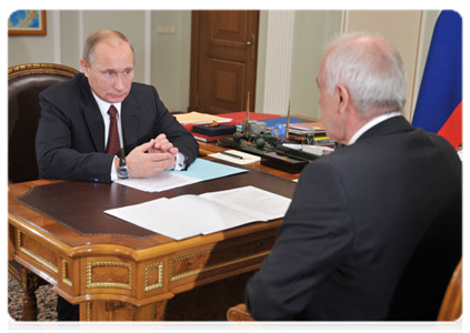 Prime Minister Vladimir Putin meeting with Aslan Tkhakushinov, the head of the Republic of Adygea