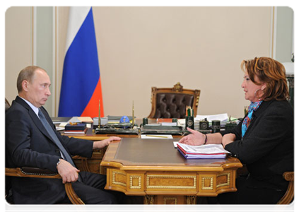 Prime Minister Vladimir Putin holds a working meeting with the Minister of Agriculture Yelena Skrynnik