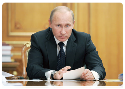 Prime Minister Vladimir Putin at a meeting on the defence industry