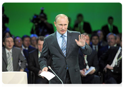 Prime Minister Vladimir Putin attends the Sberbank International Financial Conference, marking the bank's 170th anniversary