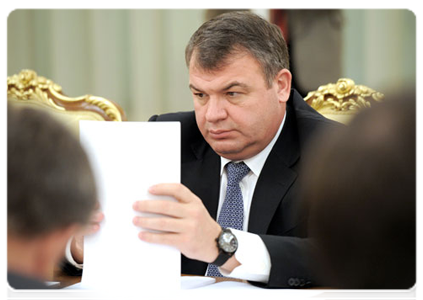 Defence Minister Anatoly Serdyukov at a Government Presidium meeting