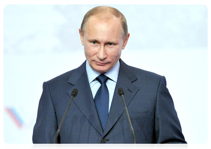 Prime Minister Vladimir Putin at the plenary session of the National Forum of Rural Intelligentsia