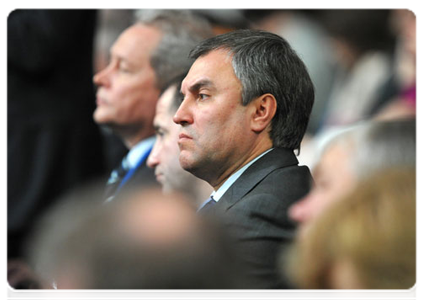 Deputy Prime Minister and Chief of the Government Executive Office Vyacheslav Volodin at the plenary session of the National Forum of Rural Intelligentsia