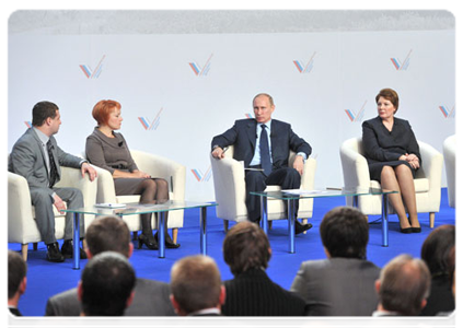 Prime Minister Vladimir Putin at the plenary session of the National Forum of Rural Intelligentsia
