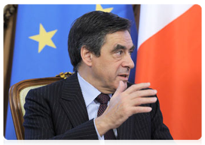French Prime Minister Francois Fillon at a meeting with Prime Minister Vladimir Putin during the 16th meeting of the Russian-French Commission on Bilateral Cooperation