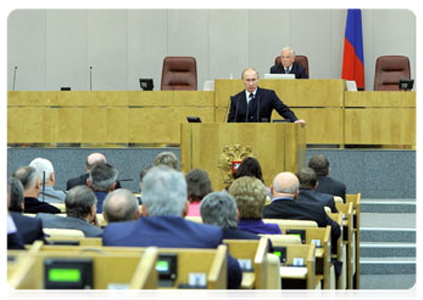 Председатель Правительства Российской Федерации В.В.Путин выступил на итоговом пленарном заседании Государственной Думы