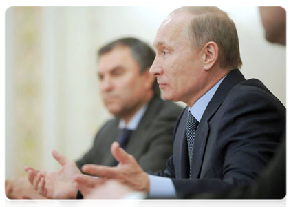 Председатель Правительства Российской Федерации В.В.Путин встретился с руководством фракции «Единая Россия» в Государственной Думе